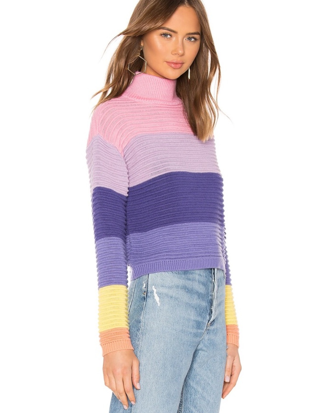 Lovers and Friends Unicorn Crop Sweater in Bubblegum Stripe Turtleneck Sm
